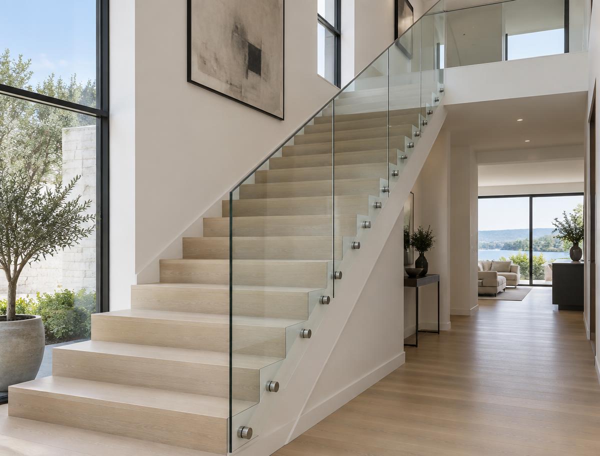 Interior glass railings